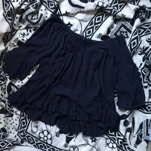 Deep Navy Off Shoulders Top - Picture 1 of 3